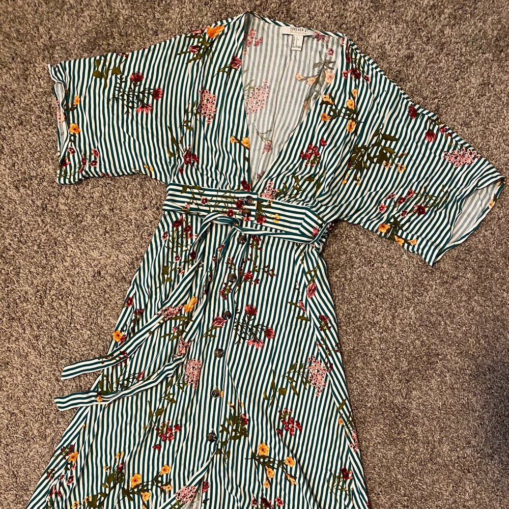 FLORAL/STRIPE MIDI DRESS